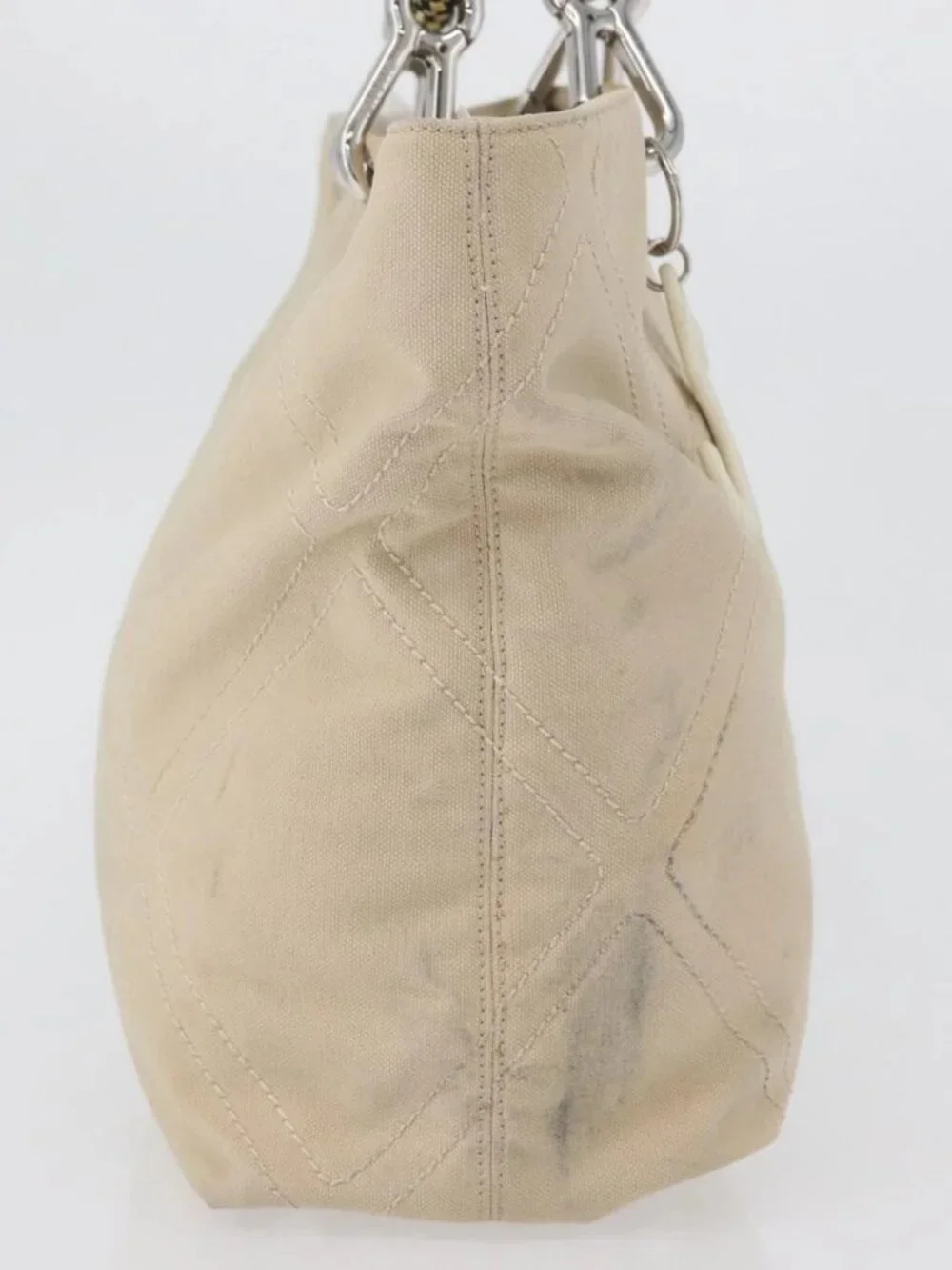 CHANEL Tote Bag No5 Canvas Beige Silver CC Auth 169753